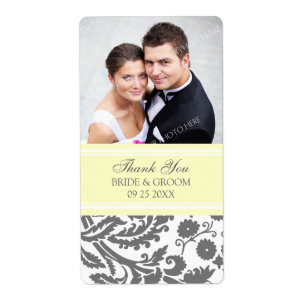 Lemon Grey Damask Photo Wedding Labels