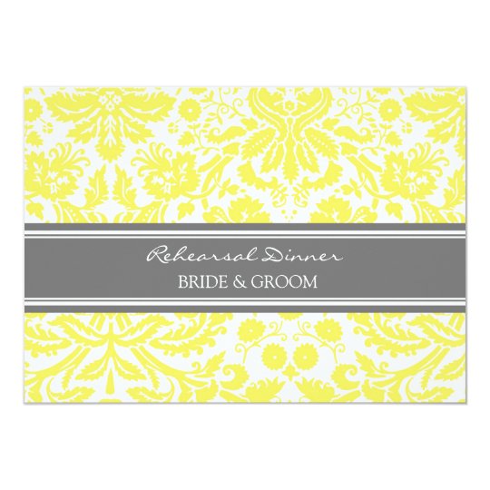 Lemon Grey Damask Rehearsal Dinner Party Card