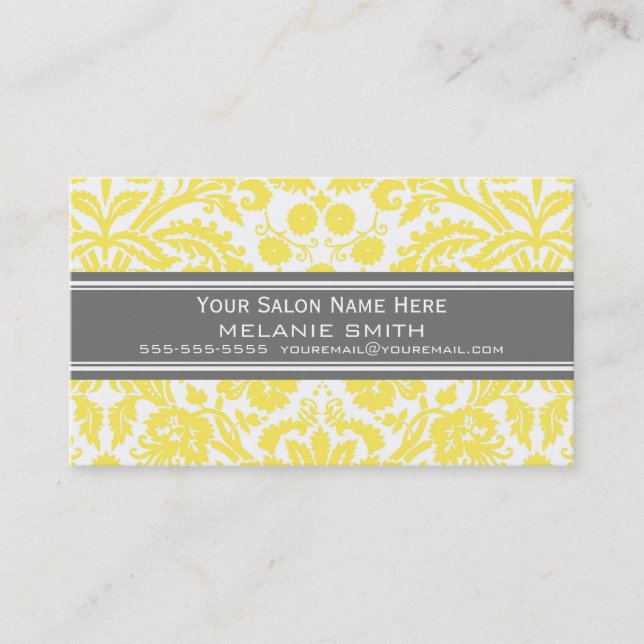 Lemon Grey Damask Salon Appointment Cards (Front)