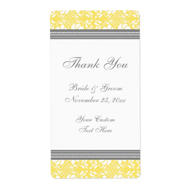 Lemon Grey Damask Wedding Labels (Front)