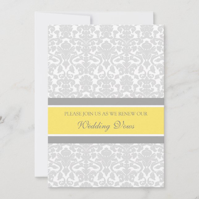 Lemon Grey Damask Wedding Vow Renewal Invitations (Front)