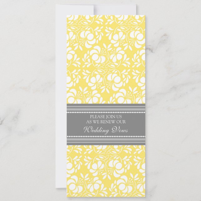 Lemon Grey Damask Wedding Vow Renewal Invitations (Front)