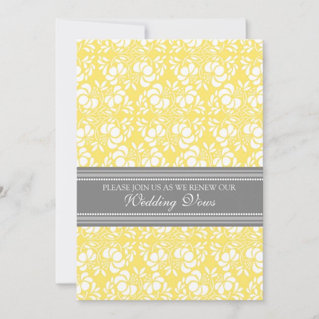 Lemon Grey Damask Wedding Vow Renewal Invitations (Front)