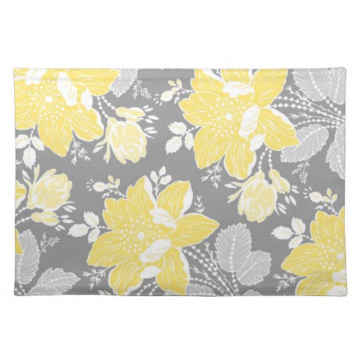 Lemon Grey Floral Pattern Place Mats | Zazzle