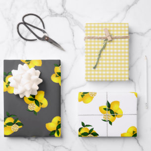 Lemon Grey Gingham Wrapping Paper Sheet