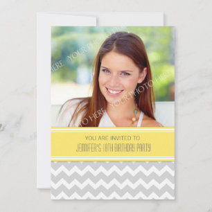Lemon Grey Photo 18th Birthday Party Invitations