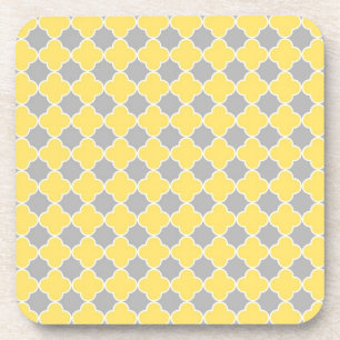 Lemon Grey Quatrefoil Pattern Coaster Set