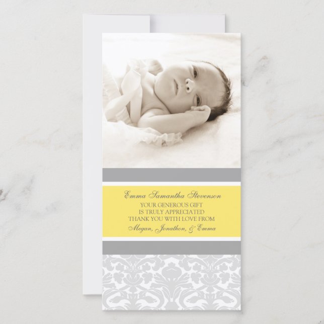 Lemon Grey Thank You Baby Shower Photo Cards (Front)