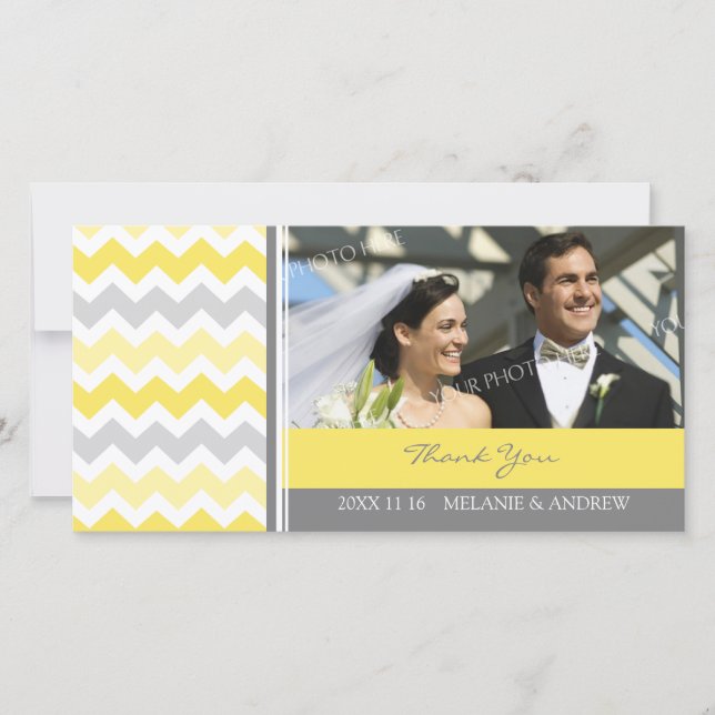 Lemon Grey Thank You Wedding Photo Cards (Front)