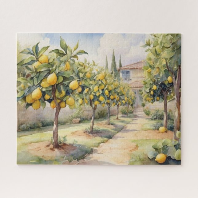 Lemon Grove Elegance in Watercolor Jigsaw Puzzle (Horizontal)