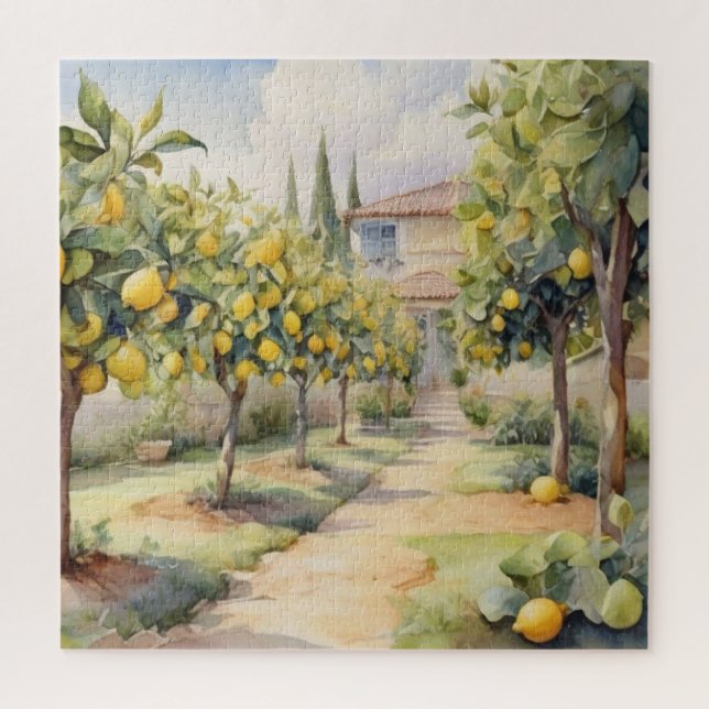 Lemon Grove Elegance in Watercolor Jigsaw Puzzle (Vertical)