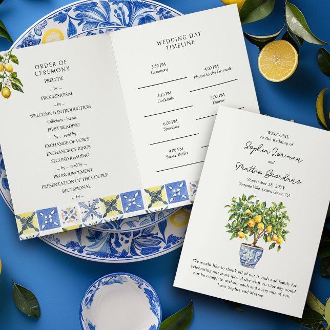 Lemon Grove Italian Countryside Wedding Program Invitation (Wedding Ceremony + Order of Events Program from the Lemon Grove Wedding Collection by Darling & May)