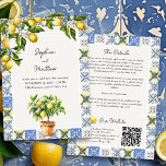 Lemon Grove Italian Wedding Details and Website Invitation<br><div class="desc">Lemon Grove wedding invitation with wedding details, website and qr code on the back. Design features a lemon tree, blue and yellow Mediterranean tiles a branch of lemons and blossom flowers. Perfect for a lemmon wedding theme, Italian inspired wedding, rustic Mediterranean villa aesthetic, blue and yellow wedding colours or an...</div>