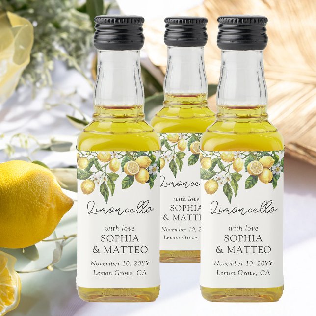 Lemon Grove Italian Wedding Limoncello Favour Liquor Bottle Label (Limoncello favor bottle labels from the Lemon Grove Wedding Collection by Darling & May)