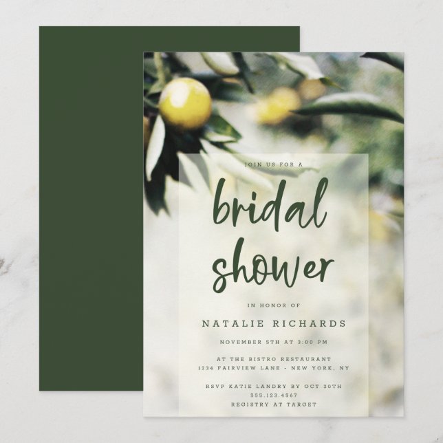 Lemon Grove | Modern Yellow & Green Bridal Shower Invitation (Front/Back)