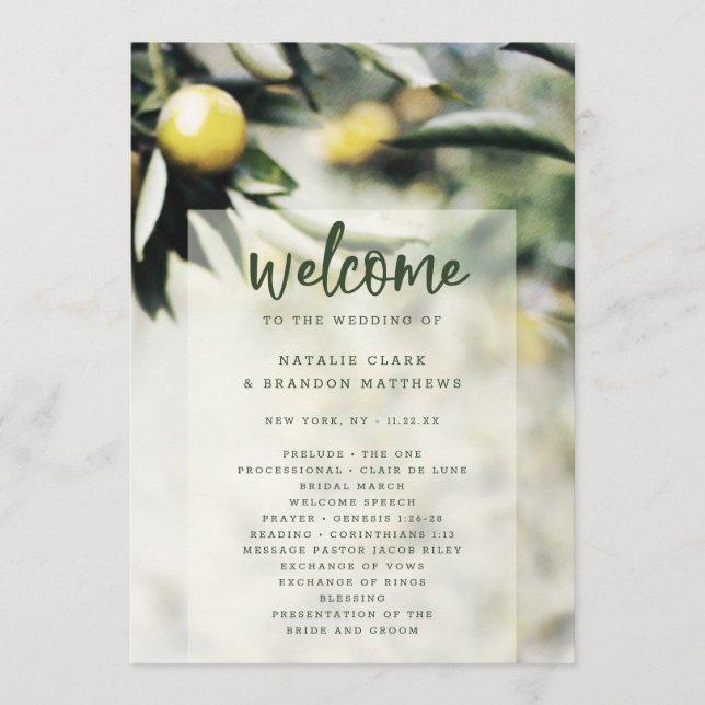 Lemon Grove | Modern Yellow Wedding Ceremony Programme (Front)