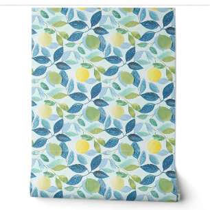 Lemon Grove Petite - Blue, Green, Yellow - Organic Wallpaper
