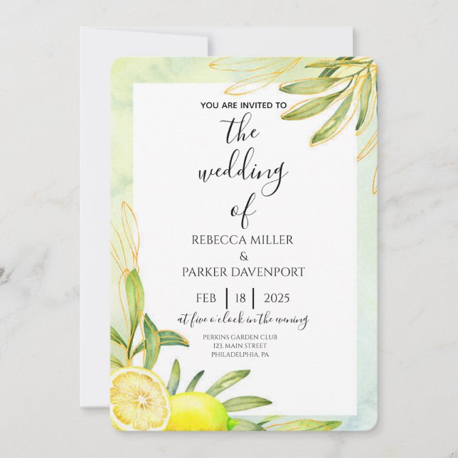 Lemon Grove Romance Wedding Invitation (Front)