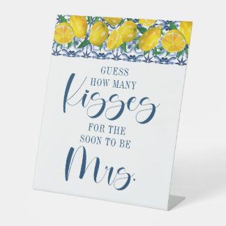 Lemon Guess How Many Kisses Bridal Shower Game Pedestal Sign