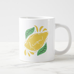 Lemon Hand Drawn Lettering Citrus Yellow Art Large Coffee Mug