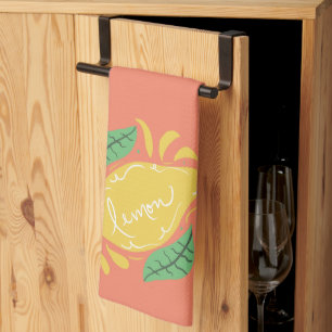 Lemon Hand Drawn Lettering Citrus Yellow Green Tea Towel