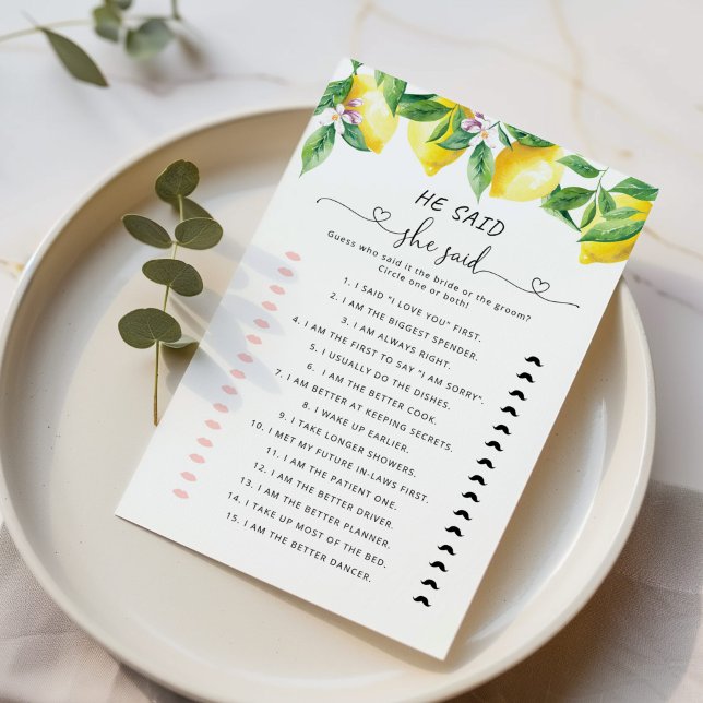 Lemon He said she said bridal shower game (Creator Uploaded)