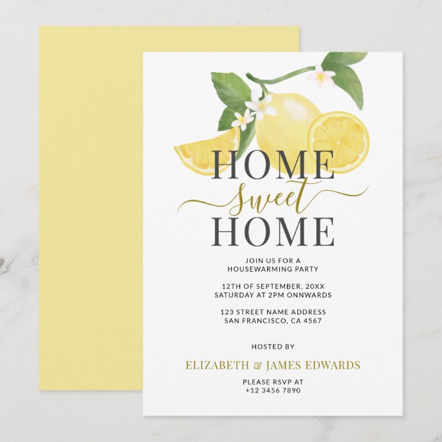 Lemon Home Sweet Home Housewarming Party Invitation (Front/Back)