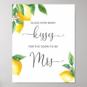 Lemon how many kisses bridal shower game poster (Front)