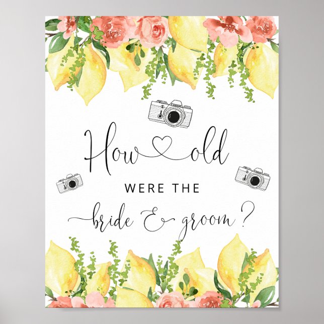 Lemon How Old Were They Bridal Shower Game Sign (Front)
