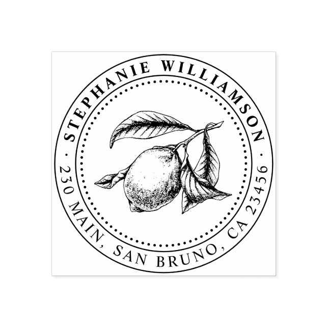 Lemon Illustration Custom Name & Return Address Rubber Stamp (Imprint)