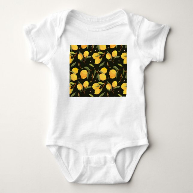 Lemon Illustration: Handpainted Seamless Pattern. Baby Bodysuit (Front)