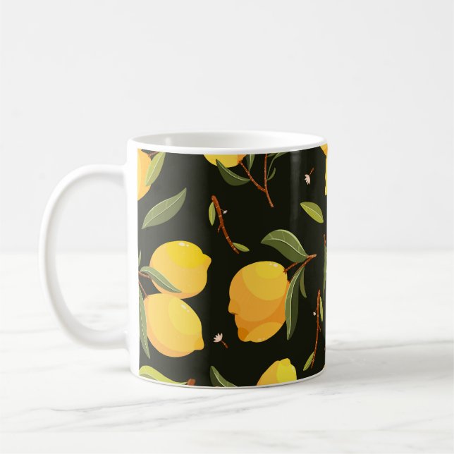 Lemon Illustration: Handpainted Seamless Pattern. Coffee Mug (Left)