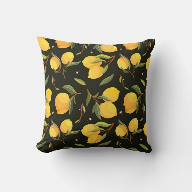 Lemon Illustration: Handpainted Seamless Pattern. Cushion (Front)