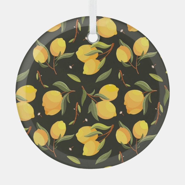 Lemon Illustration: Handpainted Seamless Pattern. Glass Tree Decoration (Front)