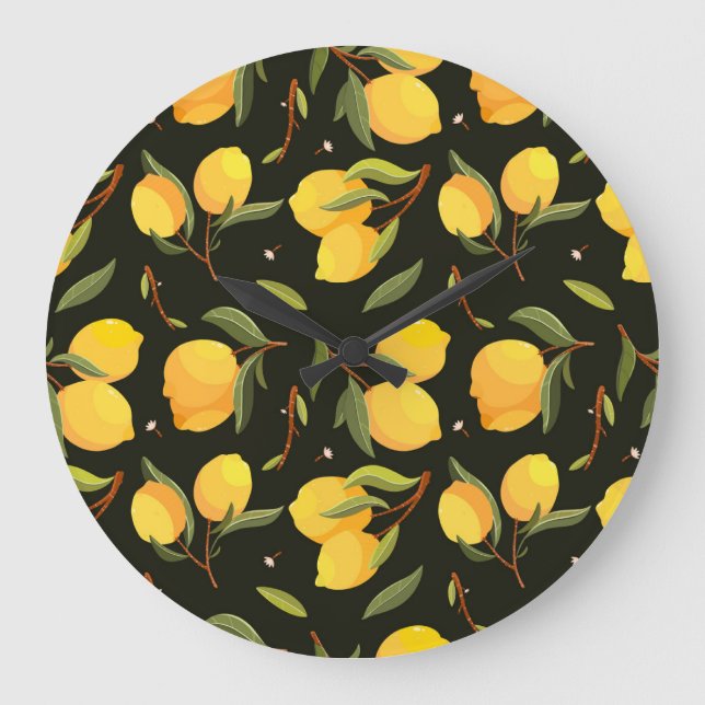 Lemon Illustration: Handpainted Seamless Pattern. Large Clock (Front)