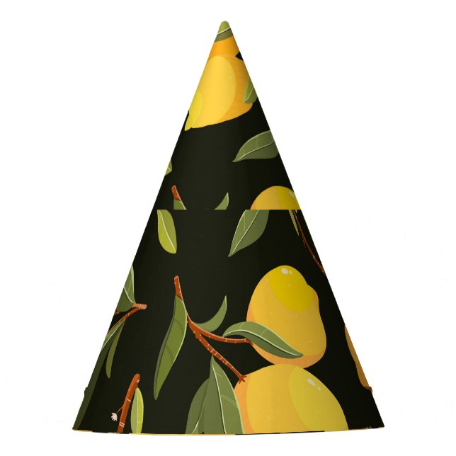 Lemon Illustration: Handpainted Seamless Pattern. Party Hat (Front)