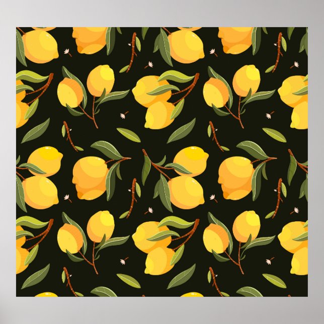 Lemon Illustration: Handpainted Seamless Pattern. Poster (Front)