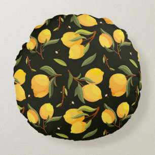 Lemon Illustration: Handpainted Seamless Pattern. Round Cushion