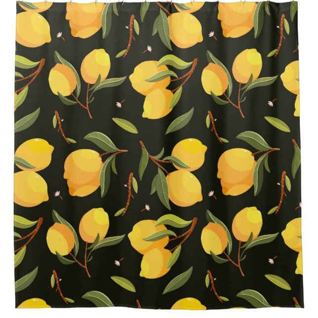 Lemon Illustration: Handpainted Seamless Pattern. Shower Curtain (Front)
