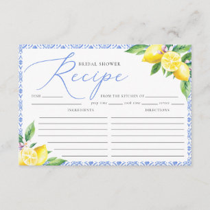 Lemon Italian Positano Blue Bridal Shower Recipe Enclosure Card