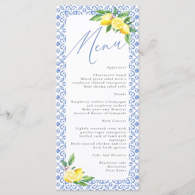Lemon Italian Positano Wedding Menu (Front)