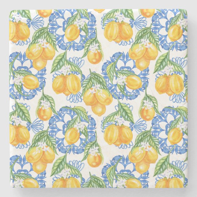Lemon Italian print classic Amalfi coast  Stone Coaster (Front)