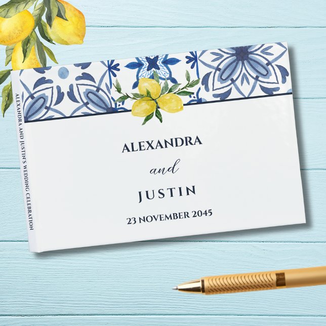 Lemon Italian Tile Mediterranean Wedding Guest Book (Creator Uploaded)