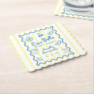 Lemon italian Whimsical Doodle bridal shower Paper Coaster