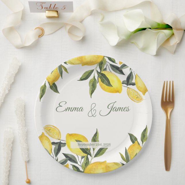 Lemon Italy Personalised Wedding Paper Plates (Wedding)