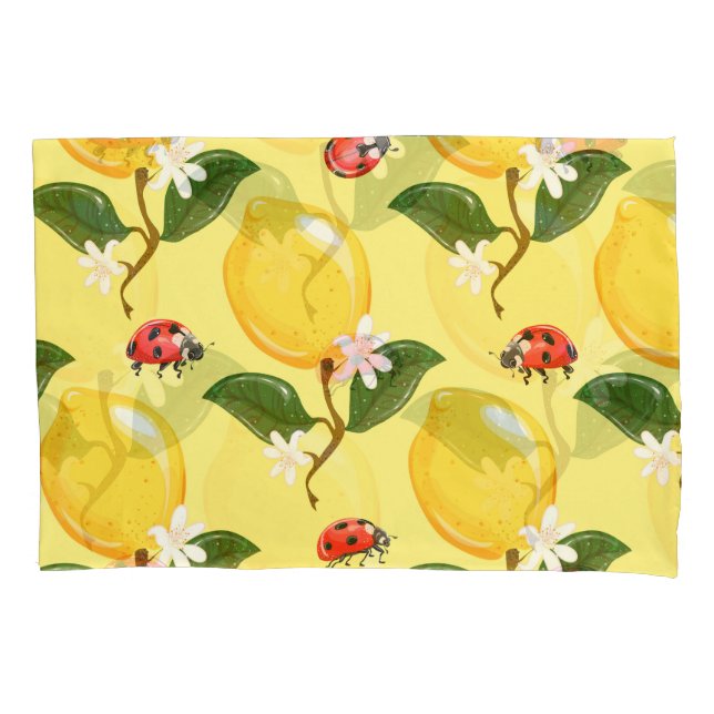 Lemon Ladybug: Tropical Yellow Pattern. Pillowcase (Front)