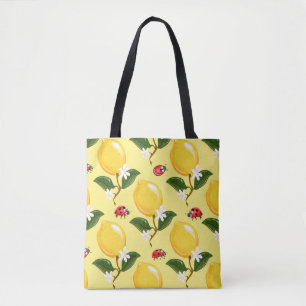 Lemon Ladybug: Tropical Yellow Pattern. Tote Bag