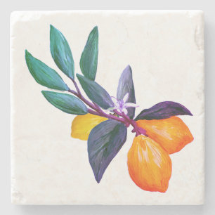 Lemon Leaf Stone Coaster Artistic Citrus Garden
