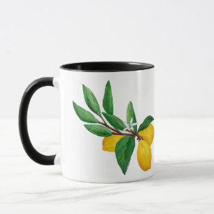 Lemon Leaf Watercolor Black Design Fresh Citrus Mug