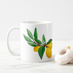 Lemon Leaf Watercolor Design   Fresh Citrus  Coffee Mug